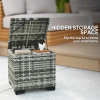 Outsunny Set of 2 Wicker Ottoman, Outdoor Footstool with Storage & Removable Cushions for Poolside, Patio, Deck, Grey(m-4)