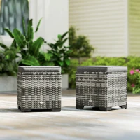 Outsunny Set of 2 Wicker Ottoman, Outdoor Footstool with Storage & Removable Cushions for Poolside, Patio, Deck, Grey(m-10)