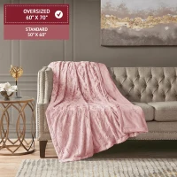 Oversized Faux Fur Throw with Solid Mink Reverse, Machine Washable, Luxuriously Soft Blanket for Bedroom, 70" L x 60" W x 0.25" H, Blush(m-3)