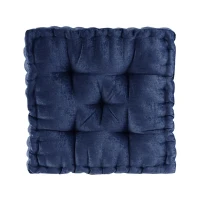 Textured Chenille Square Floor Pillow Cushion with Tufted Detailing, Scalloped Edge, Hypoallergenic 100% Polyester, 20" L x 20" W x 5" H", Navy(m-2)