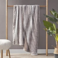 Machine Washable Oversized Faux Fur Throw with OEKO-TEX Certified, Luxurious Blanket with Faux Mink Reverse, 70" L x 60" W x 0.25" H, Gray(m-1)