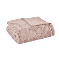 Oversized Faux Fur Throw with Solid Mink Reverse, Machine Washable, Luxuriously Soft Blanket for Bedroom, 70" L x 60" W x 0.25" H, Blush(m-2)