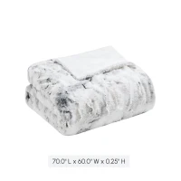Machine Washable Oversized Faux Fur Throw with Marble Print, Luxuriously Soft Blanket with Faux Mink Reverse, 70" L x 60" W x 0.25" H, Gray(m-3)