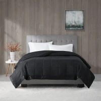 Full/Queen Size Lightweight Down Alternative Blanket with Satin Trim, Hypoallergenic Polyester, Machine Washable, 90" L x 90" W x 0.25" H, Black(m-5)