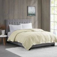 Hypoallergenic Lightweight Down Alternative Blanket with Satin Trim, 3M Scotchgard Treatment, Machine Washable, 90" L x 90" W x 0.25" H, Cream(m-4)