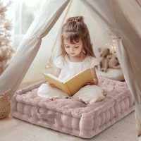 Textured Poly Chenille Square Floor Pillow Cushion with Hypoallergenic Polyester, Tufted Detailing, Scalloped Edge, 24" L x 24" W x 5" H, Blush(m-8)