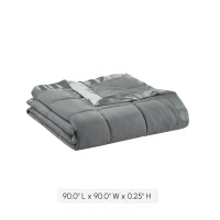 Hypoallergenic Down Alternative Blanket with Satin Trim, 3M Scotchgard Treatment, Classic Box Quilting, 90" L x 90" W x 0.25" H, Charcoal(m-3)