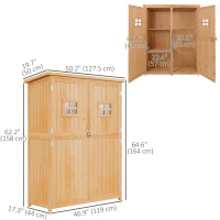 Outsunny 4x1.5ft Wooden Garden Storage Shed, Outdoor Tool Cabinet Organizer with Windows and Double Door, Nature Wood(m-3)