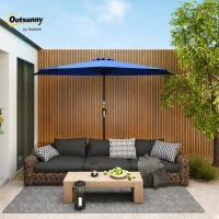 Outsunny 9ft Half Round Umbrella Outdoor Patio Garden Balcony Parasol Window Sun Shade w/ 5 Ribs, Deep Blue(m-1)