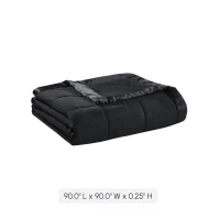 Full/Queen Size Lightweight Down Alternative Blanket with Satin Trim, Hypoallergenic Polyester, Machine Washable, 90" L x 90" W x 0.25" H, Black(m-3)