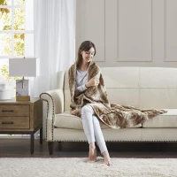 Oversized Faux Fur Throw with Faux Mink Reverse, OEKO-TEX Certified, Luxurious Machine Washable Blanket, 70" L x 60" W x 0.25" H, Tan(m-5)