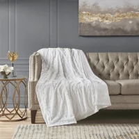 Luxurious Oversized Faux Fur Throw with Solid Mink Reverse, Machine Washable Blanket with Easy Maintenance, 70" L x 60" W x 0.25" H, White(m-4)