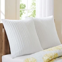 100% Cotton Cover with Embroidery, Hidden Zipper, Cotton Quilted Euro Sham for Living Room, Bedroom, 26" L x 26" W x 0.25" H, White(m-5)