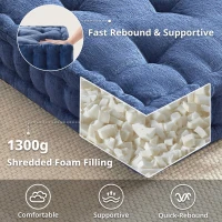 Textured Poly Chenille Square Floor Pillow Cushion with Tufted Detailing, Scalloped Edge, Hypoallergenic Polyester, 24" L x 24" W x 5" H, Navy Blue(m-5)