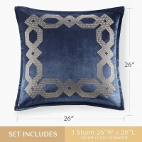 Machine Washable Velvet European Pillow Sham with Hidden Zipper, OEKO-TEX Certified, Ideal for Bedroom Decor, 26" L x 26" W x 0.13" H, Navy(m-3)