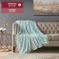 Oversized Faux Fur Throw with Solid Mink Reverse, Machine Washable, Luxurious Soft Blanket for Any Living Space, 70" L x 60" W x 0.25" H, Aqua(m-3)
