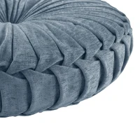 Stylish Poly Chenille Round Floor Pillow Cushion with Textured Fabric, Tufted Button Center, Pleated Detailing, 22" L x 22" W x 6" H, Aqua(m-9)