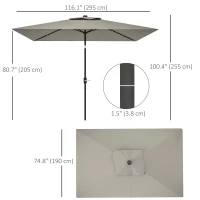 Outsunny Patio Umbrella with 22 LED Solar Lights and Tilt, Light Grey(m-3)