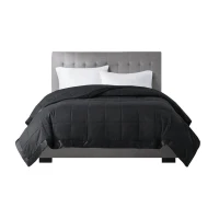 Full/Queen Size Lightweight Down Alternative Blanket with Satin Trim, Hypoallergenic Polyester, Machine Washable, 90" L x 90" W x 0.25" H, Black(m-9)