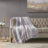 Machine Washable Oversized Faux Fur Throw with OEKO-TEX Certified, Luxurious Blanket with Faux Mink Reverse, 70" L x 60" W x 0.25" H, Gray(m-4)