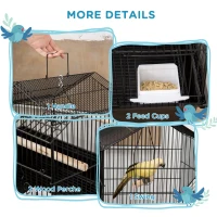 PawHut 25" Bird Cage with Perch, Swing, Food Container, Slide-out Tray, Handle, Parrot Cage for Finches, Canaries, Budgies(m-4)