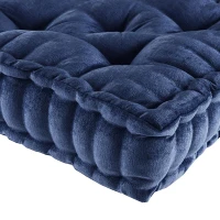 Textured Chenille Square Floor Pillow Cushion with Tufted Detailing, Scalloped Edge, Hypoallergenic 100% Polyester, 20" L x 20" W x 5" H", Navy(m-7)