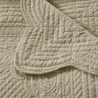 Oversized Quilted Throw with Scalloped Edges, Microfiber Face, Cotton Filled Blanket for Living Room, Bedroom, 72" L x 60" W x 0.25" H, Khaki(m-6)