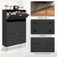 HOMCOM Modern Shoe Storage Cabinet with 3 Flip Drawers for 18 Pairs, Narrow Shoe Organizer for Entryway, Hallway, Black(m-7)