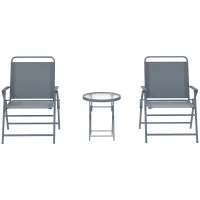 Outsunny 3 Pieces Outdoor Bistro Set, Folding Patio Table and Chairs with Tempered Glass Tabletop for Garden, Deck & Backyard(m-2)