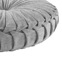 Poly Chenille Round Floor Pillow Cushion with Textured Fabric, Tufted Button Center, Pleated Detailing, 22" L x 22" W x 6" H, Gray(m-9)
