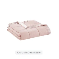 Hypoallergenic Down Alternative Blanket with Satin Trim, Moisture Management, Perfect for Summer, Spring, 90" L x 90" W x 0.25" H, Blush(m-3)