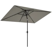 Outsunny Patio Umbrella with 22 LED Solar Lights and Tilt, Light Grey(m-11)