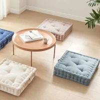 Textured Poly Chenille Square Floor Pillow Cushion with Hypoallergenic Polyester, Tufted Detailing, Scalloped Edge, 24" L x 24" W x 5" H, Blush(m-9)