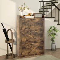 HOMCOM Narrow Shoe Storage Cabinet Farmhouse Shoe Cabinet with 3 Flip Drawers Adjustable Shelves for Entryway Rustic Brown(m-8)