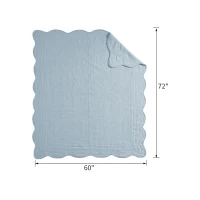 Antimicrobial Oversized Quilted Throw with Scalloped Edges, Microfiber and Cotton Blend, Machine Washable, 72" L x 60" W x 0.25" H, Blue(m-3)