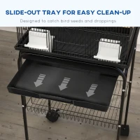 PawHut 48" Bird Cage with Perch, Swing, Food Container, Slide-out Tray, Handle, Parrot Cage for Finches, Canaries, Budgies(m-5)