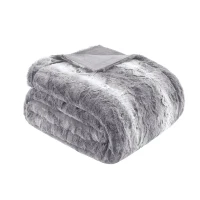 Luxurious Oversized Faux Fur Throw Blanket with Faux Mink Reverse, Machine Washable, OEKO-TEX Certified, 70" L x 60" W x 0.25" H, Gray(m-2)