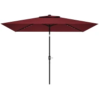 Outsunny 6' x 10' Patio Umbrella with 22 LED Solar Lights and Tilt, Rectangular Outdoor Table Umbrella with Crank, Wine Red(m-2)