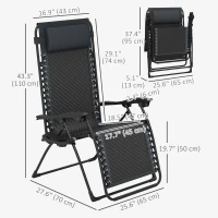 Outsunny Wicker Folding Lounge Chair with Adjustable Backrest, Rattan Recliner Chair with Headrest & Side Table Tray, Black(m-3)