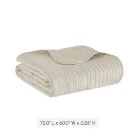Oversized Quilted Throw with Scalloped Edges, Microfiber Face, Cotton Filled Blanket for Living Room, Bedroom, 72" L x 60" W x 0.25" H, Cream(m-3)