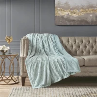 Oversized Faux Fur Throw with Solid Mink Reverse, Machine Washable, Luxurious Soft Blanket for Any Living Space, 70" L x 60" W x 0.25" H, Aqua(m-4)