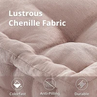 Textured Poly Chenille Square Floor Pillow Cushion with Hypoallergenic Polyester, Tufted Detailing, Scalloped Edge, 24" L x 24" W x 5" H, Blush(m-4)