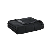 Twin Size Lightweight Down Alternative Blanket with Satin Trim, 3M Scotchgard Treatment, Machine Washable, 90" L x 68" W x 0.25" H, Black(m-2)