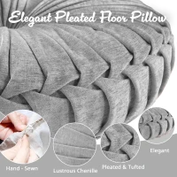 Poly Chenille Round Floor Pillow Cushion with Textured Fabric, Tufted Button Center, Pleated Detailing, 22" L x 22" W x 6" H, Gray(m-6)