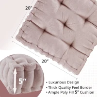 Textured Chenille Square Floor Pillow Cushion with Tufted Detailing, 100% Hypoallergenic Polyester, Scalloped Edge, 20" L x 20" W x 5" H, Blush(m-3)