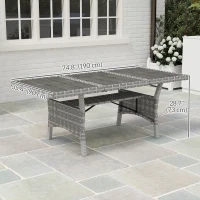 Outsunny 75" Outdoor Dining Table for 6-8, Wicker Patio Table with Storage Shelf and WPC Slatted Top for Balcony, Grey(m-3)