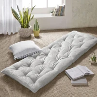 Lightweight Poly Chenille Floor Pillow Cushion with Tufted Detailing, Travel Wrap, Versatile Long Lounger for Relaxing, 74" L x 27" W x 3" H, Gray(m-4)