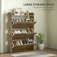 HOMCOM Narrow Shoe Storage Cabinet Farmhouse Shoe Cabinet with 3 Flip Drawers Adjustable Shelves for Entryway Rustic Brown(m-4)