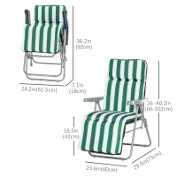 Outsunny Set of 2 Garden Sun Lounger, Outdoor Reclining Seat Cushioned Seat, Foldable Adjustable Recliner, White and Green(m-3)