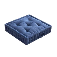 Textured Poly Chenille Square Floor Pillow Cushion with Tufted Detailing, Scalloped Edge, Hypoallergenic Polyester, 24" L x 24" W x 5" H, Navy Blue(m-2)